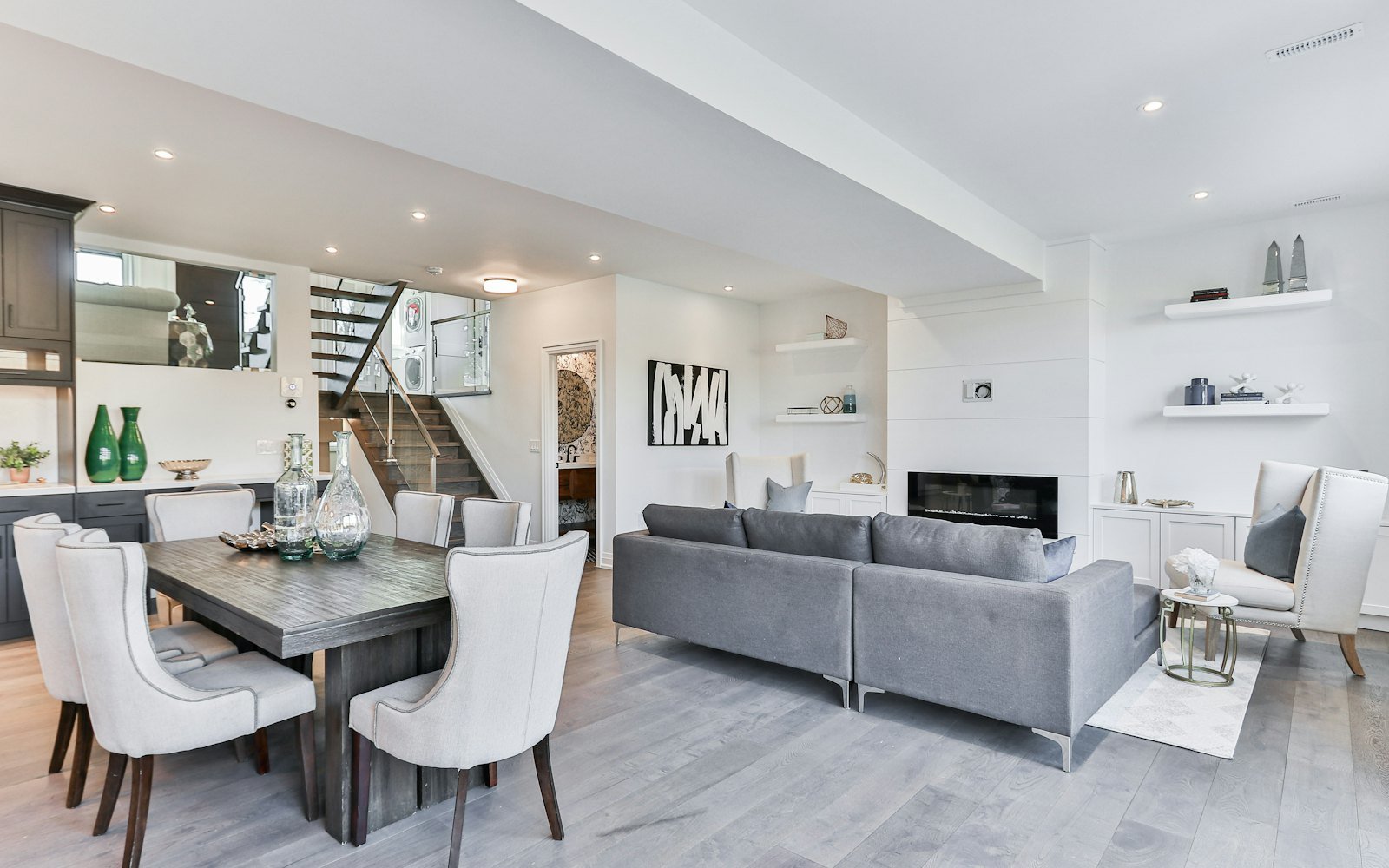 Clean open-plan living and dining area